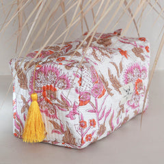 Trousse de toilette blockprint floral blanc beige