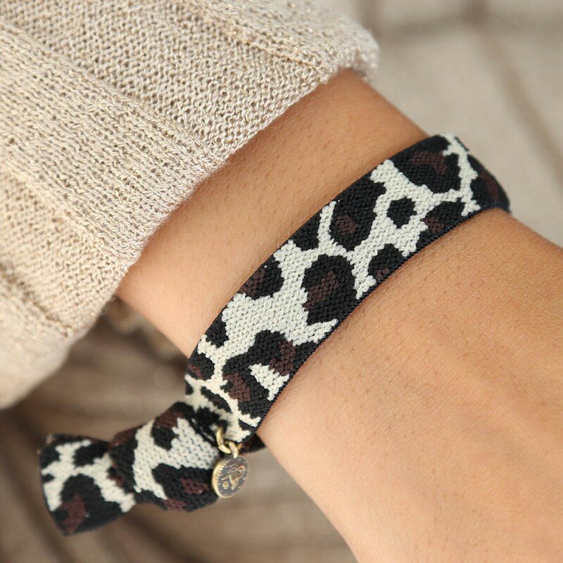 Bracelet tissé léopard beige