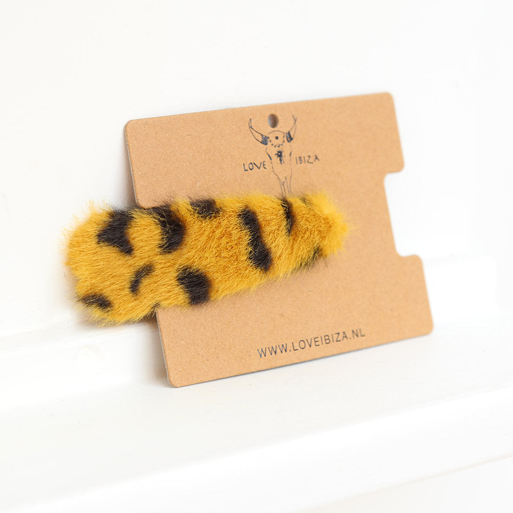 Haarspange faux fur leopard yellow