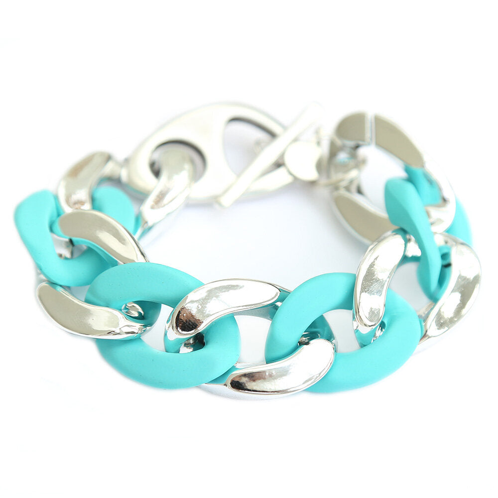 Bracelet large chain argent turquoise