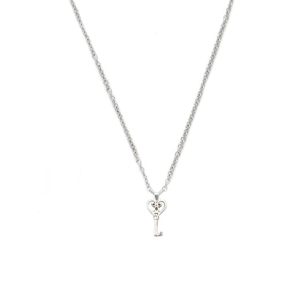 Silver necklace heart key