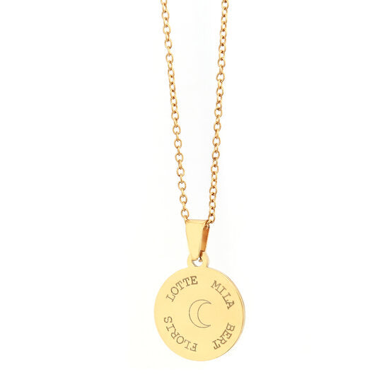 Gravierte Halskette Gold – rund 4 Namen &amp; Symbol