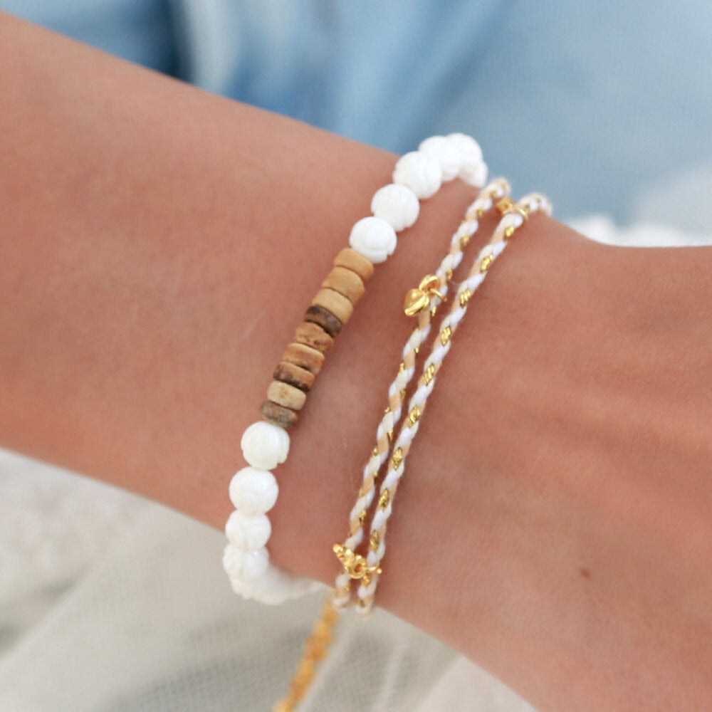 Armband Coconut white carved